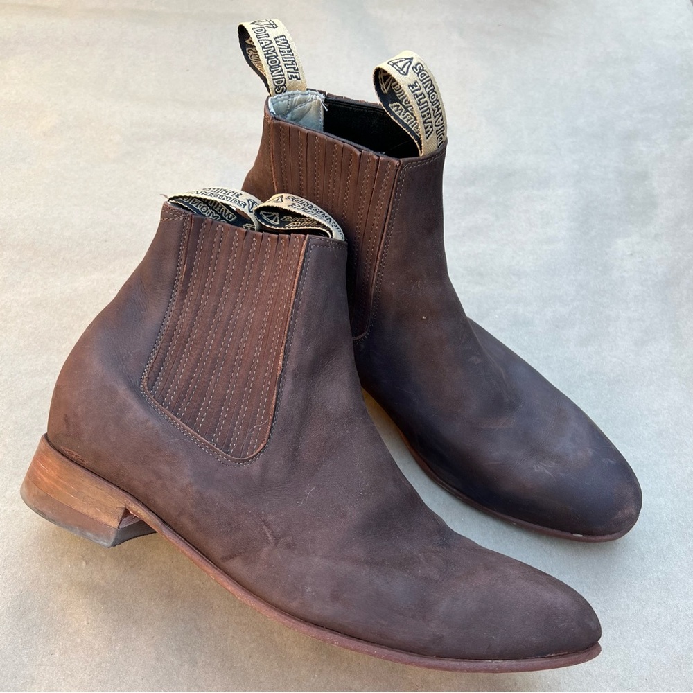 WHITE DIAMONDS Brown Leather Pull On Ankle Boots